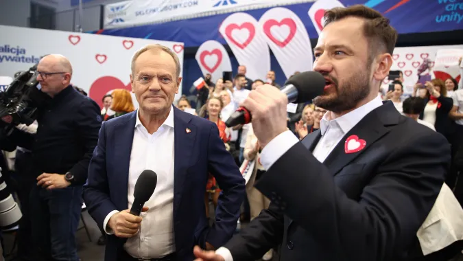 Donald Tusk i Aleksander Miszalski, fot. PAP/Łukasz Gągulski