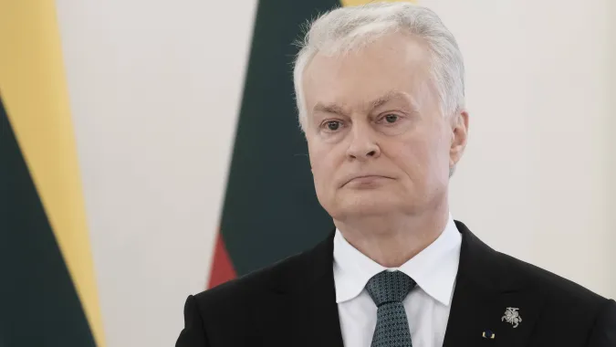 Prezydent Litwy Gitanas Nauseda. Fot. PAP/EPA/VALDA KALNINA