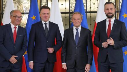Donald Tusk, Szymon Hołownia, Władysław Kosiniak-Kamysz, Włodzimierz Czarzasty. Fot. PAP/Paweł Supernak