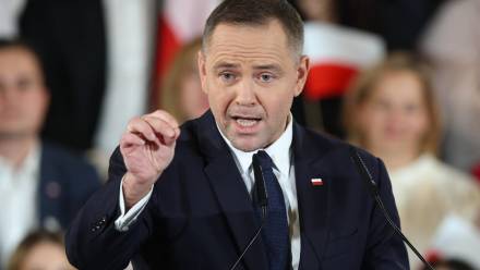 Prezes IPN Karol Nawrocki podczas Konwencji Obywatelskiej. Fot. PAP/Łukasz Gągulski