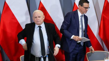 Prezes PiS Jarosław Kaczyński i poseł PiS Mateusz Morawiecki, fot. PAP/Szymon Pulcyn