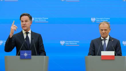 Premier Donald Tusk oraz sekretarz generalny NATO Mark Rutte. Fot. PAP/Paweł Supernak