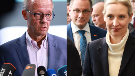 Lider CDU Friedrich Merz i liderzy AfD Tino Chrupalla i Alice Weidel. Fot. PAP/EPA/CLEMENS BILAN 