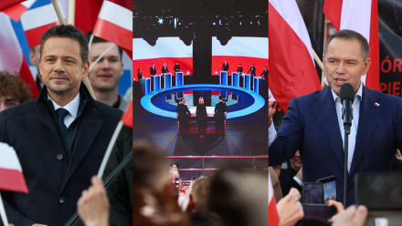 Rafał Trzaskowski, Karol Nawrocki, debata w Końskich. Fot. PAP/Marian Zubrzycki/Adam Kumorowicz/Kasia Zaremba