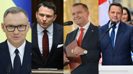 Andrzej Duda, Sławomir Mentzen, Karol Nawrocki, Rafał Trzaskowski. Fot. EPA/PAP/Rafał Guz, SERGEy DOLZHENKO, Marcin Gadomski, Marcin Obara