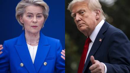 Ursula von der Leyen i Donald Trump Fot. PAP/EPA/OLIVIER MATTHYS/BONNIE CASH/POOL