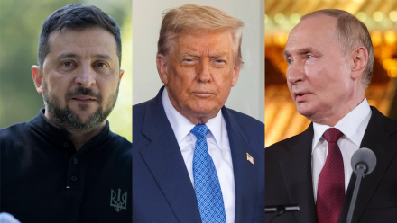 Wołodymyr Zełenski, Donald Trump i Władimir Putin. Fot. PAP/EPA/JIM LO SCALZO/STRINGER/MAXIM SHEMETOV