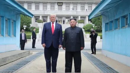 Spotkanie Trumpa z Kim Dzong Unem w wiosce Panmundżom w 2019 roku, Fot. PAP/EPA/KCNA