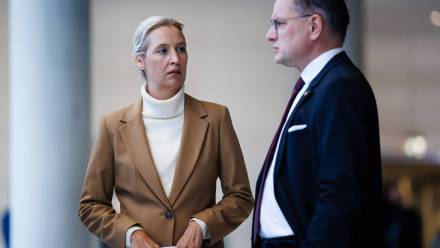 Liderzy AfD Alice Weidel i Tino Chrupalla. Fot. PAP/EPA/CLEMENS BILAN