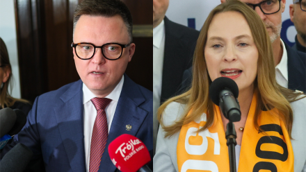 Wicemarszałek Sejmu Szymon Hołownia i przewodnicząca partii Polska 2050, minister funduszy i polityki regionalnej Katarzyna Pełczyńska-Nałęcz. Fot. PAP/Leszek Szymański