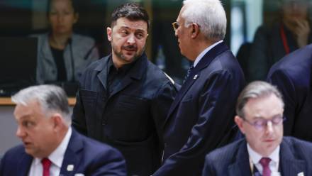 Wołodymyr Zelenski, Antonio Costa. Fot. PAP/ EPA/STEPHANIE LECOCQ 