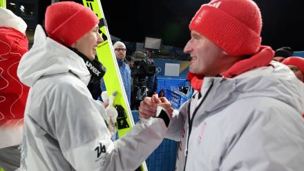  Kacper Tomasiak i trener reprezentacji Polski Maciej Maciusiak, fot. PAP/Grzegorz Momot