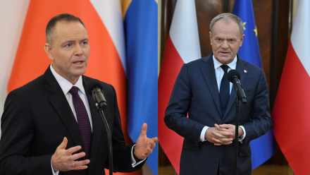 Karol Nawrocki (L) i Donald Tusk (P). Fot. PAP/Paweł Supernak/Piotr Nowak