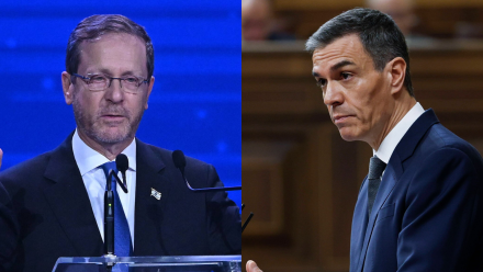 Prezydent Izraela Icchak Hercog i premier Hiszpanii Pedro Sanchez. Fot. PAP/EPA/JAMES ROSS/Chema Moya 
