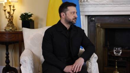 Prezydent Ukrainy Wołodymyr Zełenski. Fot. PAP/EPA/DAVID CLIFF/POOL