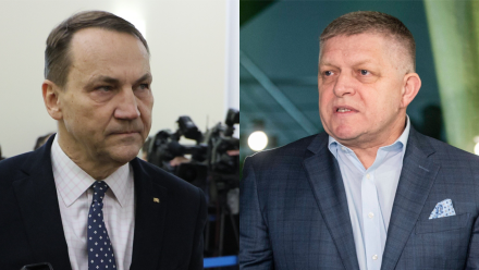 Szef MSZ Radosław Sikorski i premier Robert Fico. Fot. PAP/Paweł Supernak/JAKUB GAVLAK