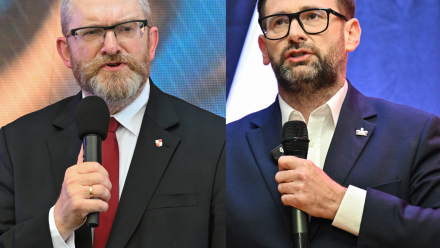 Grzegorz Braun, Daniel Obajtek. Fot. PAP/Wojtek Jargiło/Piotr Polak