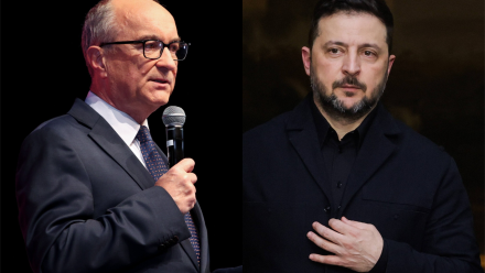 Marszałek Sejmu Włodzimierz Czarzasty i prezydent Ukrainy Wołodymyr Zełenski. Fot. PAP/Jarek Praszkiewicz/EPA/LUDOVIC MARIN / POOL