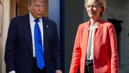 Prezydent USA Donald Trump i przewodnicząca KE Ursula von der Leyen. Fot. PAP/EPA/YURI GRIPAS /DUMITRU DORU/ POOL