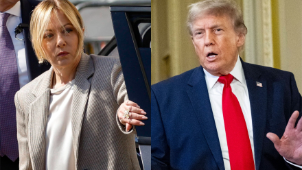 Premier Włoch Giorgia Meloni i prezydent USA Donald Trump. Fot. PAP/EPA/FABIO FRUSTACI/GRAEME SLOAN